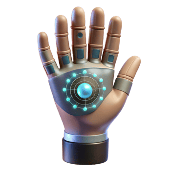 vibrant modern Human Hand Interacting with Ai Hologram Front View Isolated premium png