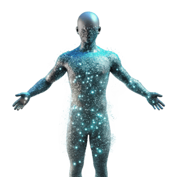 serene abstract Human Silhouette Transforming Into Digital Data Isolated authentic png