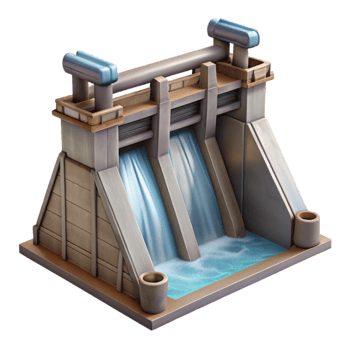 serene contemporary Hydroelectric Dam Water Release Gates Open Isolated Element high resolution png