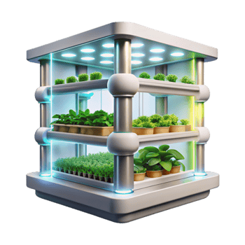 elegant modern Indoor Vertical Farming System Illustration Bright White Lighting Transparent png
