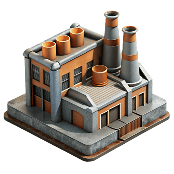 vibrant rustic Industrial Complex Design Side Angle Isolated exclusive png