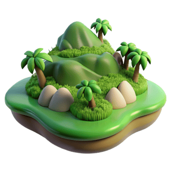 stunning contemporary Island with Lush Greenery and Rolling Hills Isolated png