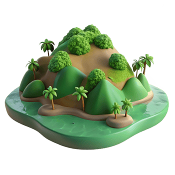 beautiful abstract Island with Lush Greenery and Rolling Hills Isolated genuine png