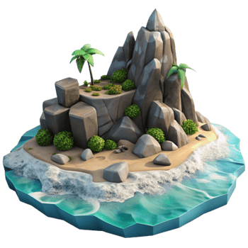 wonderful creative Island with Rocky Coastline and Crashing Waves Cutout premium png