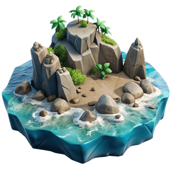wonderful modern Island with Rocky Coastline and Crashing Waves Cutout high resolution png