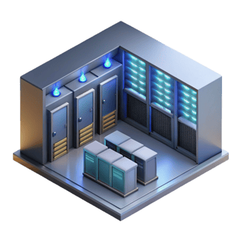 serene artistic Isometric Data Center Server Room Transparent Background high quality png