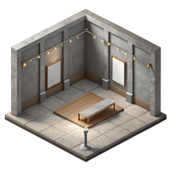stunning modern Isometric Empty Gallery Space Gray Floor Isolated high quality png