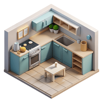 impressive artistic Isometric Kitchen with Ar Appliance Placement Transparent Background high resolution png
