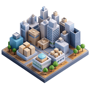 vibrant contemporary Isometric Projection of Virtual Cityscape Isolated high quality png