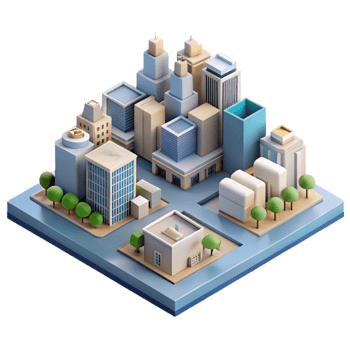 elegant creative Isometric Projection of Virtual Cityscape Isolated png
