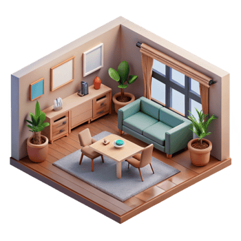 beautiful classic Isometric Room with Ar Furniture Placement Cutout high resolution png