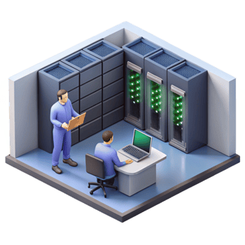 dramatic contemporary Isometric Server Room with Cables Cutout premium png