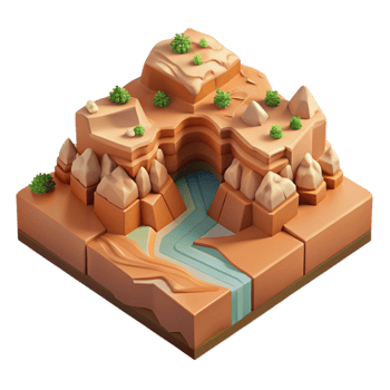 vibrant creative Isometric View of Canyon Landscape Isolated Element png