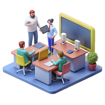 dramatic traditional Isometric Virtual Classroom with Students and Teacher Isolated exclusive png