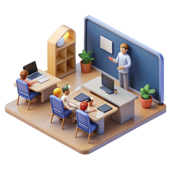 wonderful contemporary Isometric Virtual Classroom with Students and Teacher Isolated authentic png