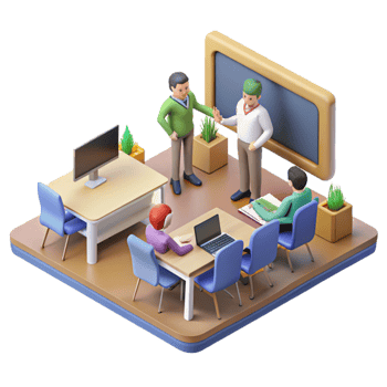 vibrant classic Isometric Virtual Classroom with Students and Teacher Isolated detailed png