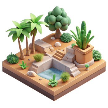 serene classic Isometric Virtual Landscape with Customizable Trees and Plants Isolated premium png