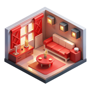 impressive rustic Isometric Virtual Room with Red Accents Transparent original png