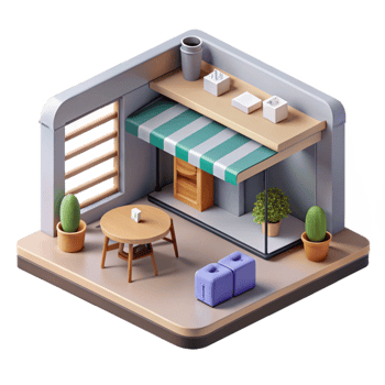 impressive rustic Isometric Virtual Showroom with Product Displays Cutout png