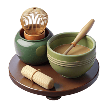 beautiful rustic Japanese Tea Ceremony Set with Bamboo Whisk Transparent Background original png