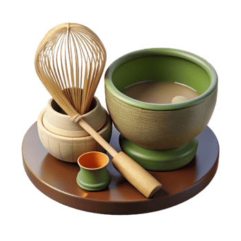 impressive rustic Japanese Tea Ceremony Set with Bamboo Whisk Transparent Background original png
