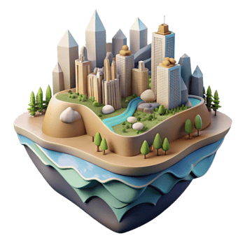 serene rustic Layered Landscapes City and Nature Cutout original png