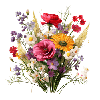 A bouquet of flowers is shown on a black background png