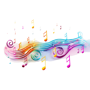 Colorful musical notes flowing along a vibrant wave of melody png