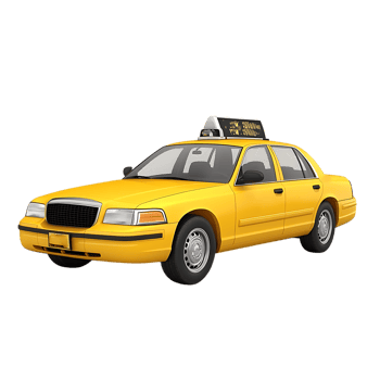 PNG Yellow Taxi Cab 3D Model Against Transparent Background.