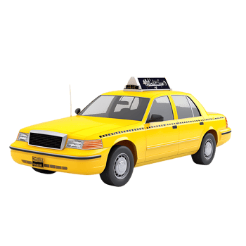 PNG Yellow Taxi Cab 3D Model Against Transparent Background.