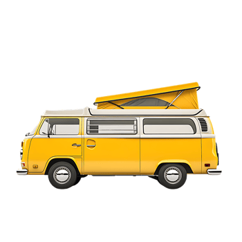 PNG Yellow Vintage Camper Van Against Transparent Background.