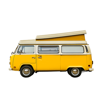 PNG Yellow Vintage Camper Van Against Transparent Background.