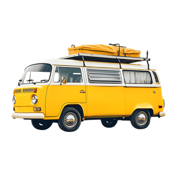 PNG Yellow Vintage Camper Van Against Transparent Background.