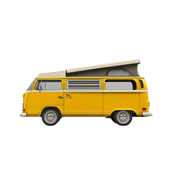 PNG Yellow Vintage Camper Van Against Transparent Background.