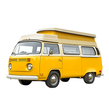 PNG Yellow Vintage Camper Van Against Transparent Background.