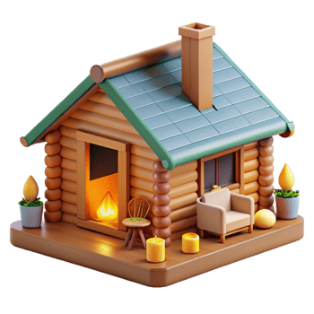 dramatic creative Log Cabin Interior View Isolated with Warm Colors professional png