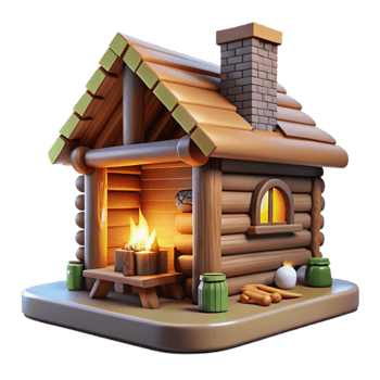 extraordinary minimalist Log Cabin Interior with Fireplace Transparent Background original png