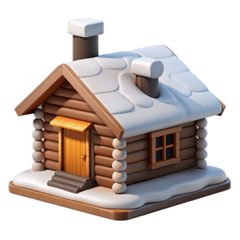 serene modern Log Cabin with Smoke From Chimney Winter Scene Isolated exclusive png