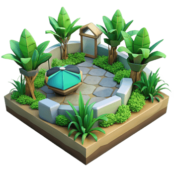 elegant modern Low Poly Vr Garden with Green Plants Transparent Background high resolution png