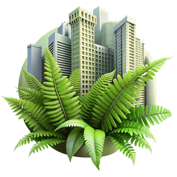 elegant contemporary Lush Fern Fronds Against Urban Backdrop Cutout high quality png
