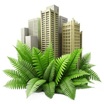 beautiful rustic Lush Fern Fronds Against Urban Backdrop Cutout detailed png