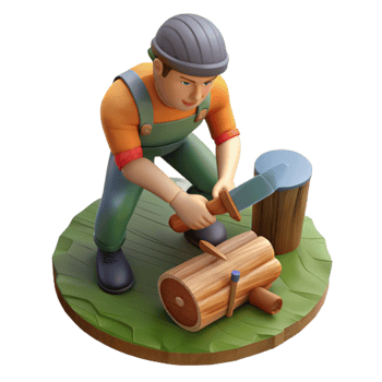 extraordinary creative Man Chopping Wood Top View Transparent Background high resolution png