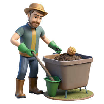 dramatic vintage Man Composting Yard Waste Side View Cutout genuine png