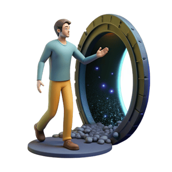 dramatic minimalist Man Disappearing Into Portal White Background Cutout exclusive png