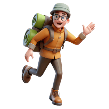 stunning abstract Man Teleporting with Backpack Adventure Theme Isolated png