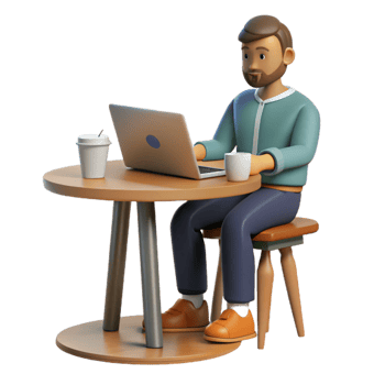 vibrant creative Man Working on Laptop in Cafe Transparent Background genuine png