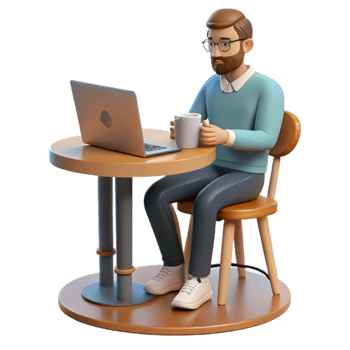 magnificent abstract Man Working on Laptop in Cafe Transparent Background original png
