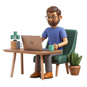 wonderful minimalist Man Working on Laptop in Cafe Transparent Background original png