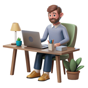 magnificent artistic Man Working on Laptop in Cafe Transparent Background exclusive png
