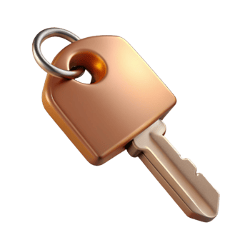 stunning abstract Metal Key with Tag Floating Angled View Transparent detailed png